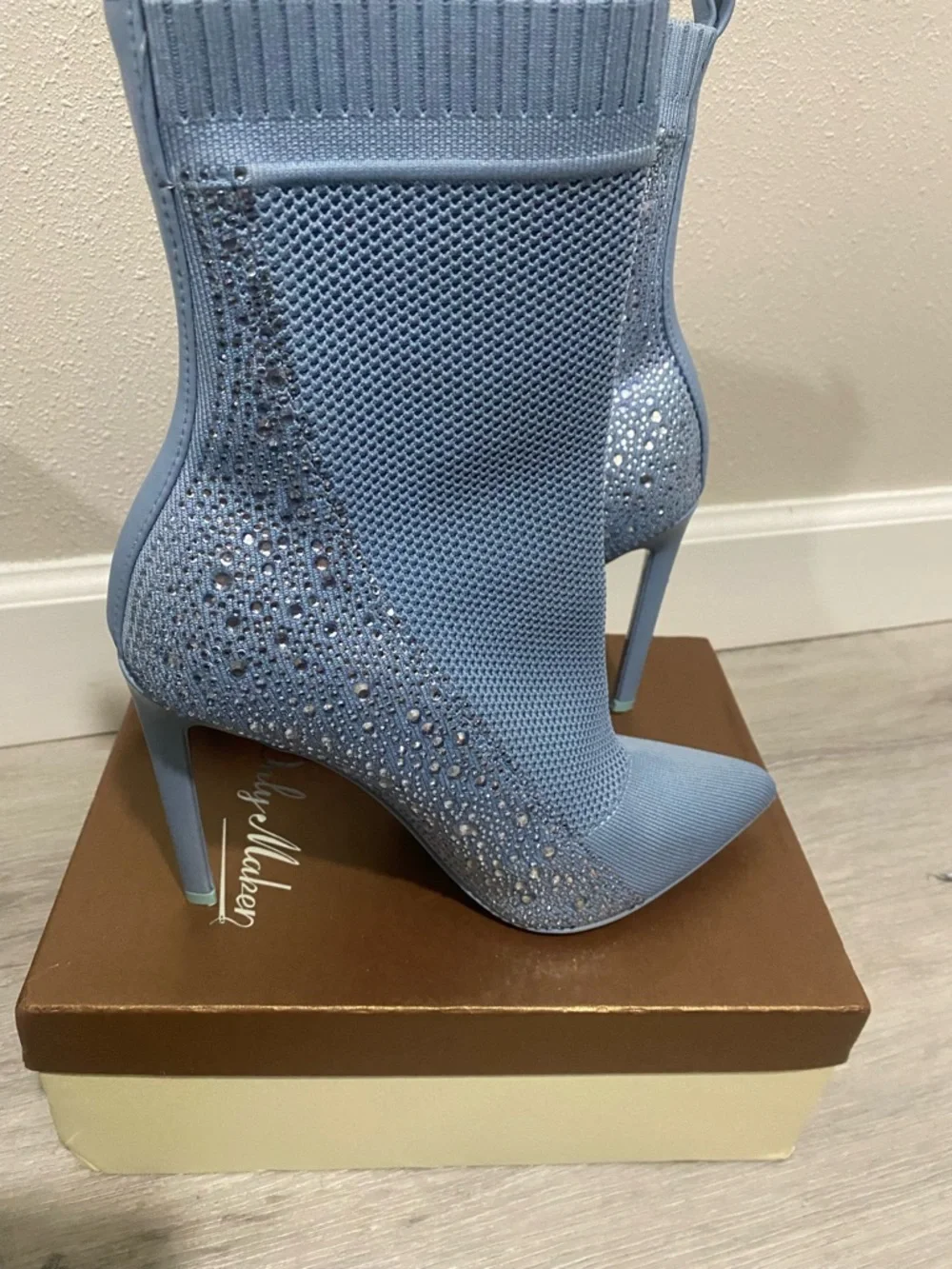 Steve Madden Light Blue Crystal Knit Stiletto Booties - Picture 1 of 8